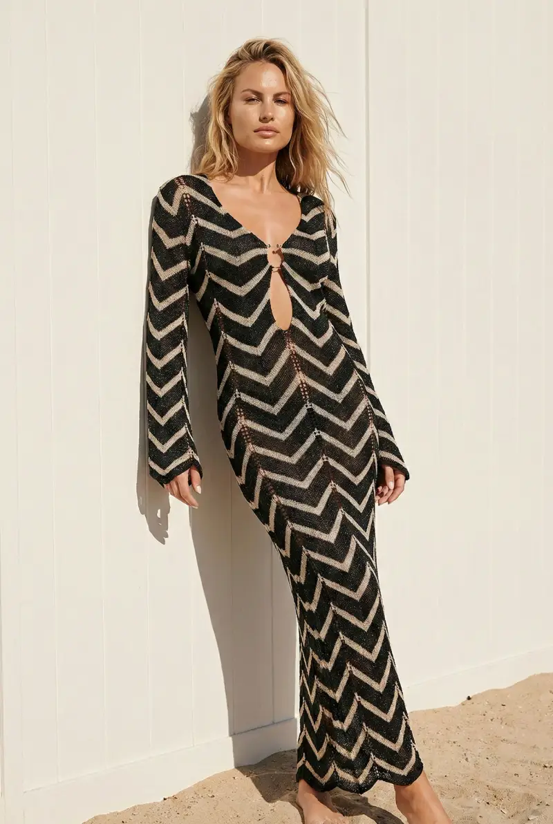 ABITO LUNGO IN CROCHET GLORIA | Colore Nero |