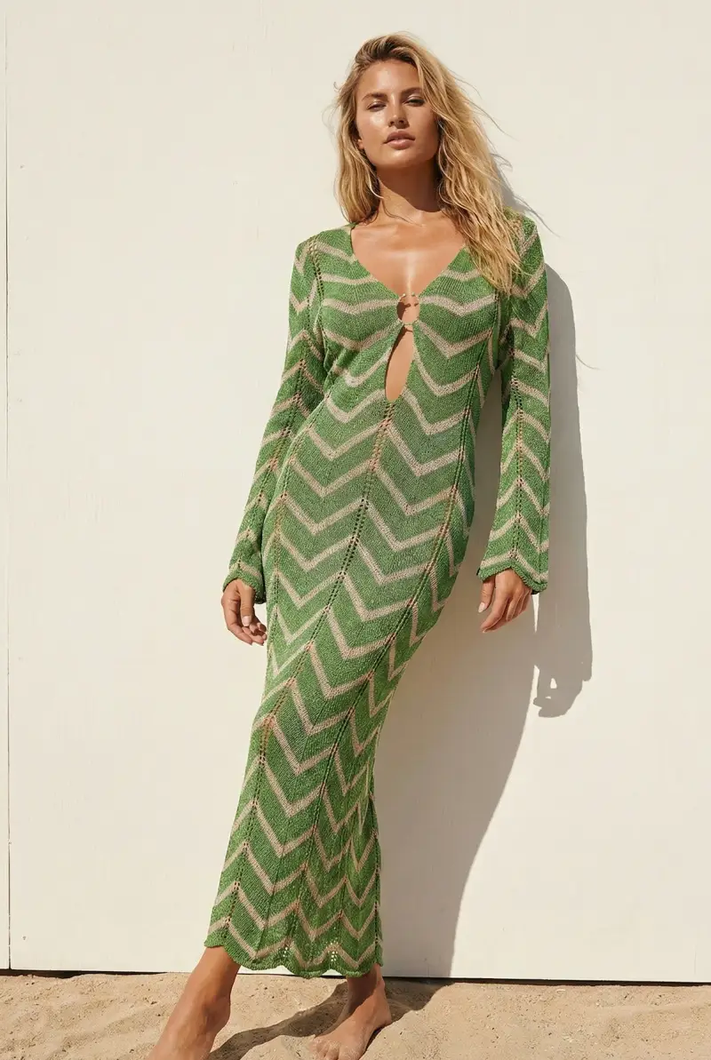 ABITO LUNGO IN CROCHET GLORIA | Colore Verde |