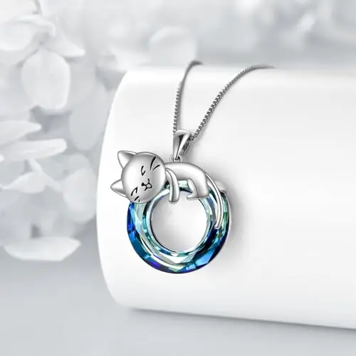 Vadmans Cat Pearl Necklace Ciondolo di Gatto in Argento Sterling Regali per Donne Amanti Dei Gatti miniatura 3