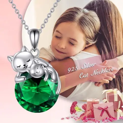 Vadmans Collana a forma di gatto in argento Sterling con ciondolo a forma di gatto con perle di quarzo rosa, regalo per miniatura 2