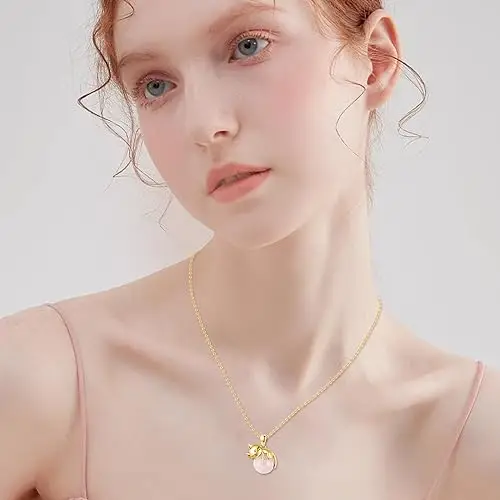 Vadmans Gatto Collana Argento Sterling Quarzo Rosa Ciondolo Gioielli Regali per Donne Ragazze Oro miniatura 2