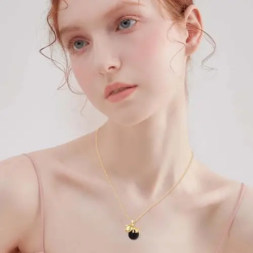 Vadmans Gold Cat Necklace Collana In Argento Sterling Con Ciondolo In Onice Nera Gioielli per Donne miniatura 2