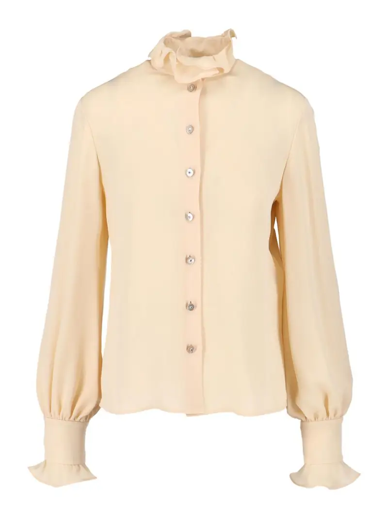 Camicia In Seta Con Volant Beige