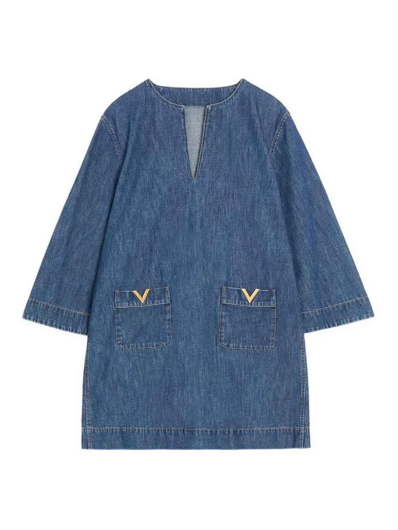 Abito corto in denim con firma Vlogo Blu