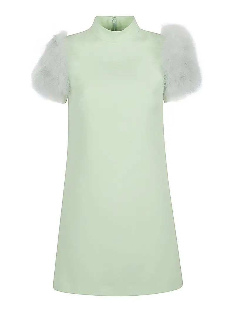 Abito Piumato In Lana E Seta Verde