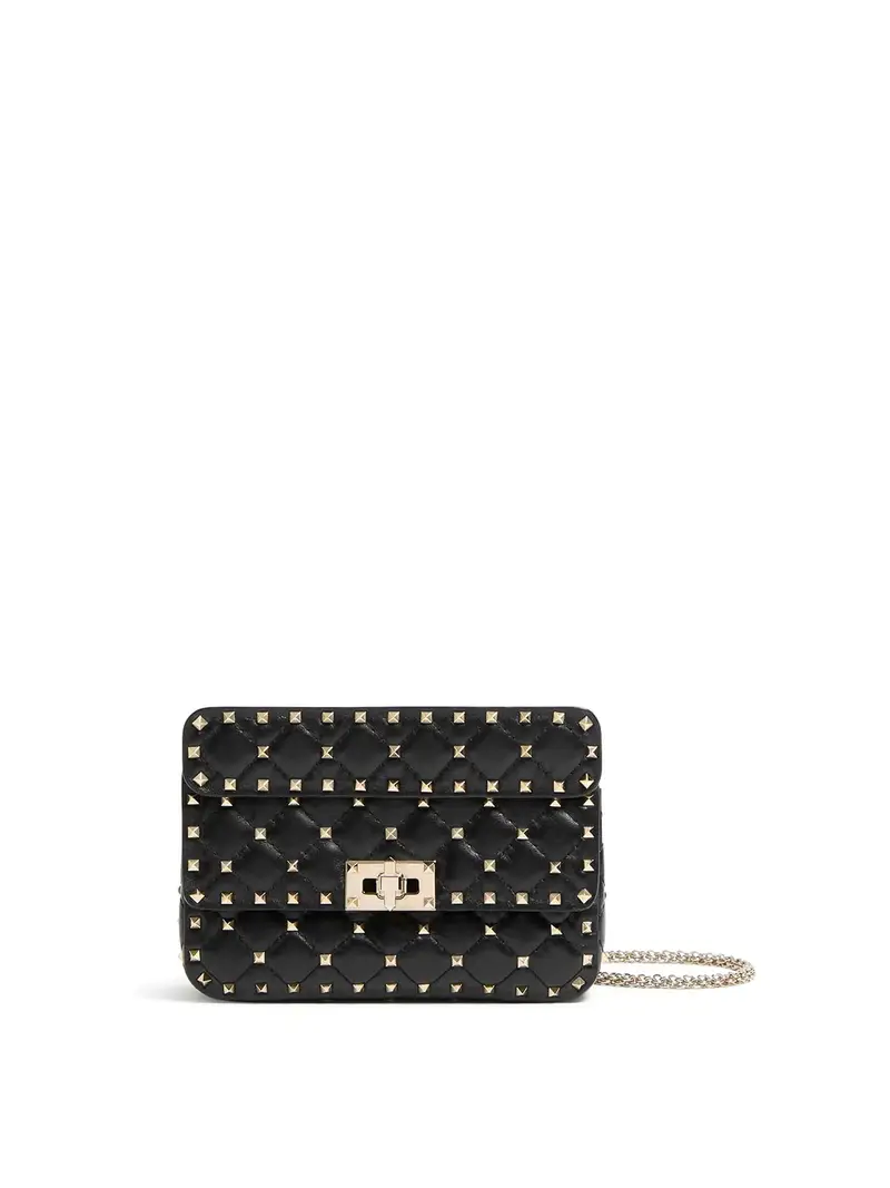 Borsa piccola Rockstud Spike in nappa Nero