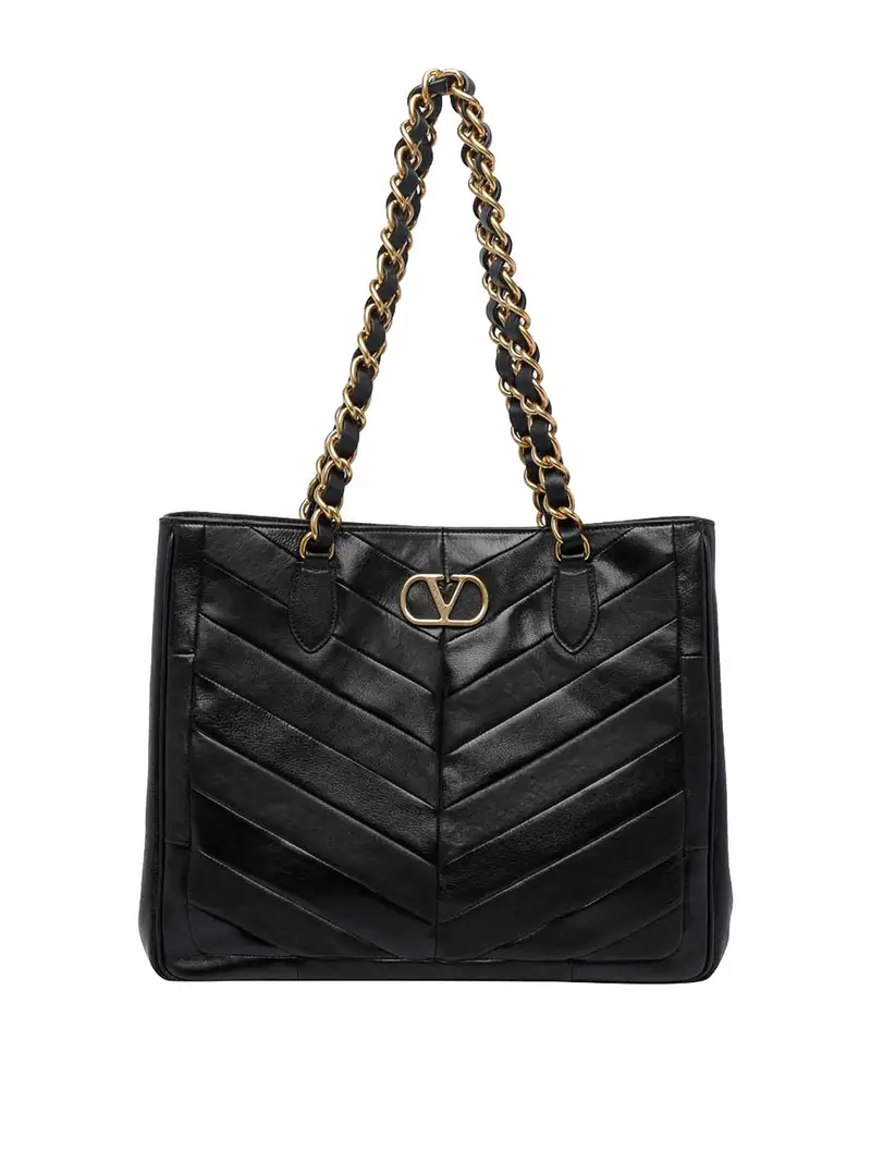 Borsa shopping Laseine con motivo Chevron Nero