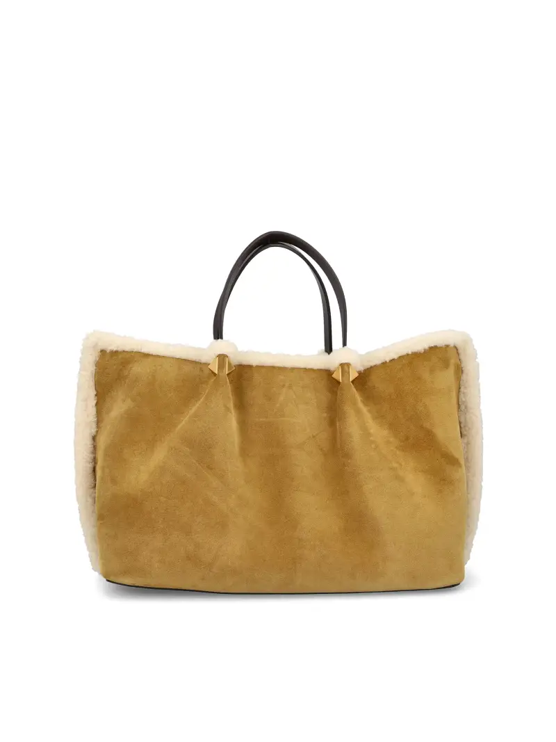 Borsa Shopping Media Valentino Garavani In Suede MARRONE miniatura 2