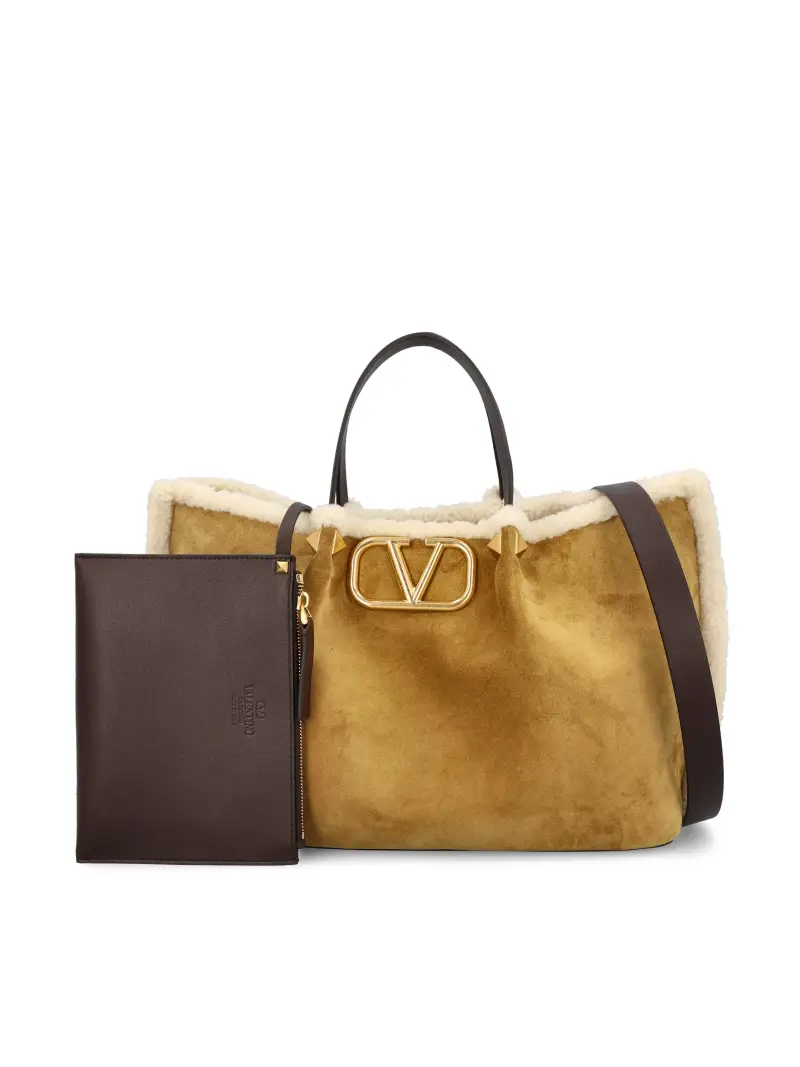 Borsa Shopping Media Valentino Garavani In Suede MARRONE