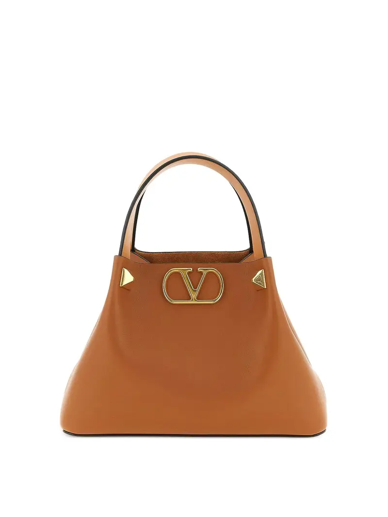 Borsa tote piccola in pelle con firma Vlogo Marrone