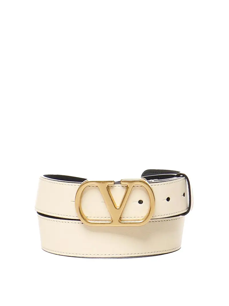 Cintura in pelle con firma Vlogo Bianco