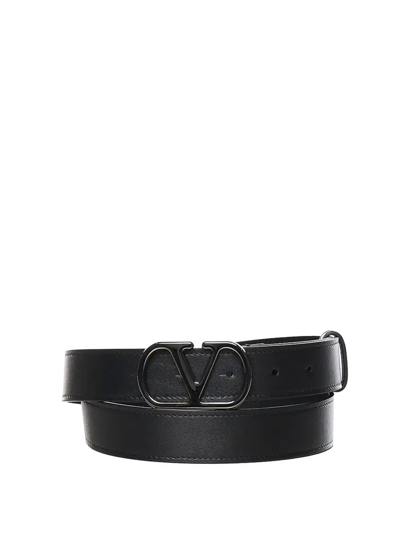 Cintura in pelle di vitello con firma Vlogo Nero