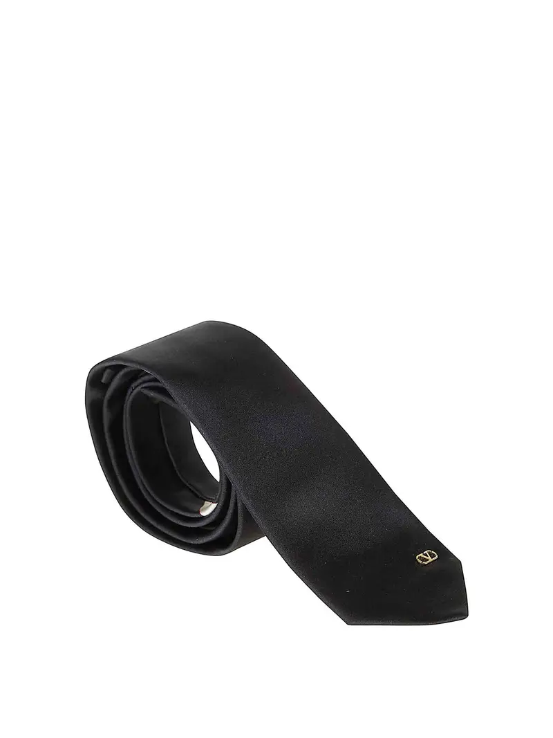 Cravatte Raso Seta Metal V Logo Nero