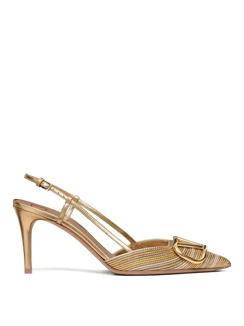 Décolleté slingback in pelle con firma Vlogo Oro