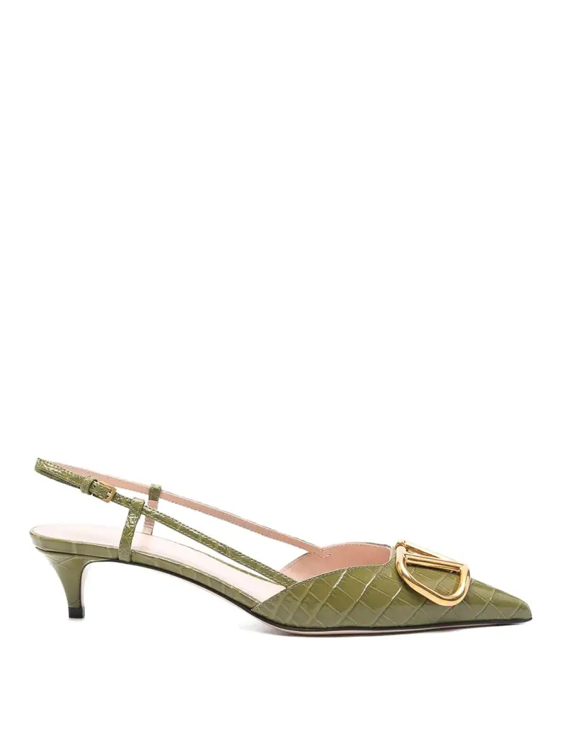 Décolleté slingback in pelle con firma Vlogo Verde