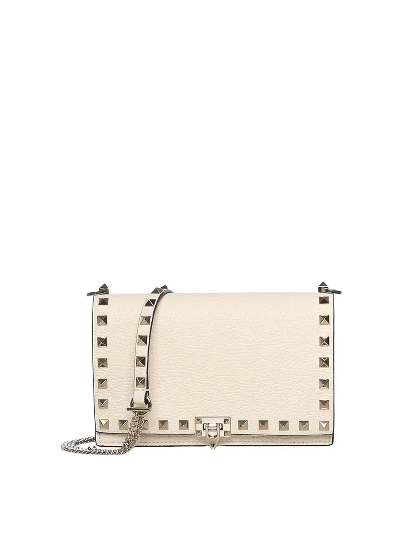 Mini Bag Rockstud Con Catena In Pelle Bianco