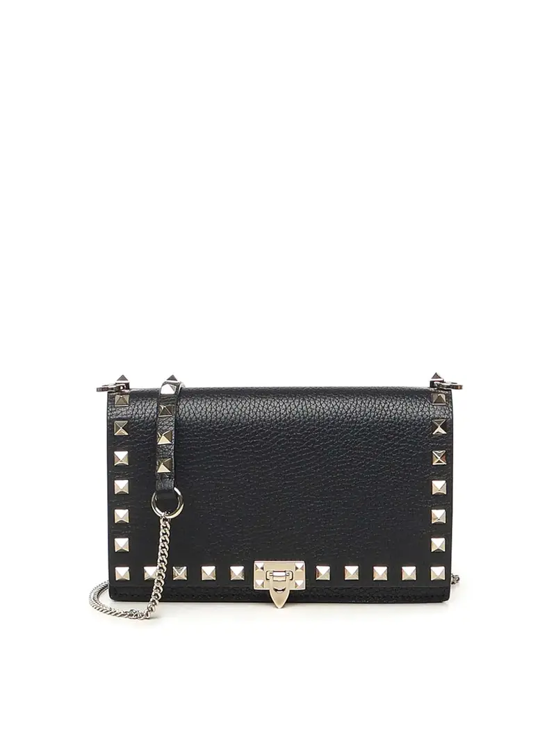 Mini Bag Rockstud Con Catena In Pelle Nero