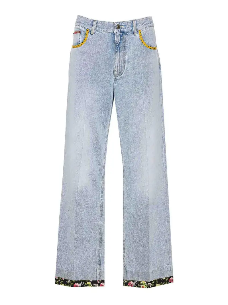 Pantaloni in denim ricamati Blu