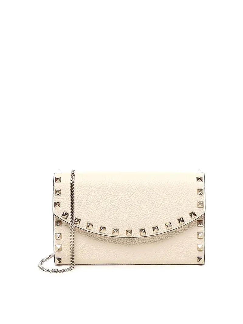 Portafoglio Rockstud In Pelle Con Catena Bianco