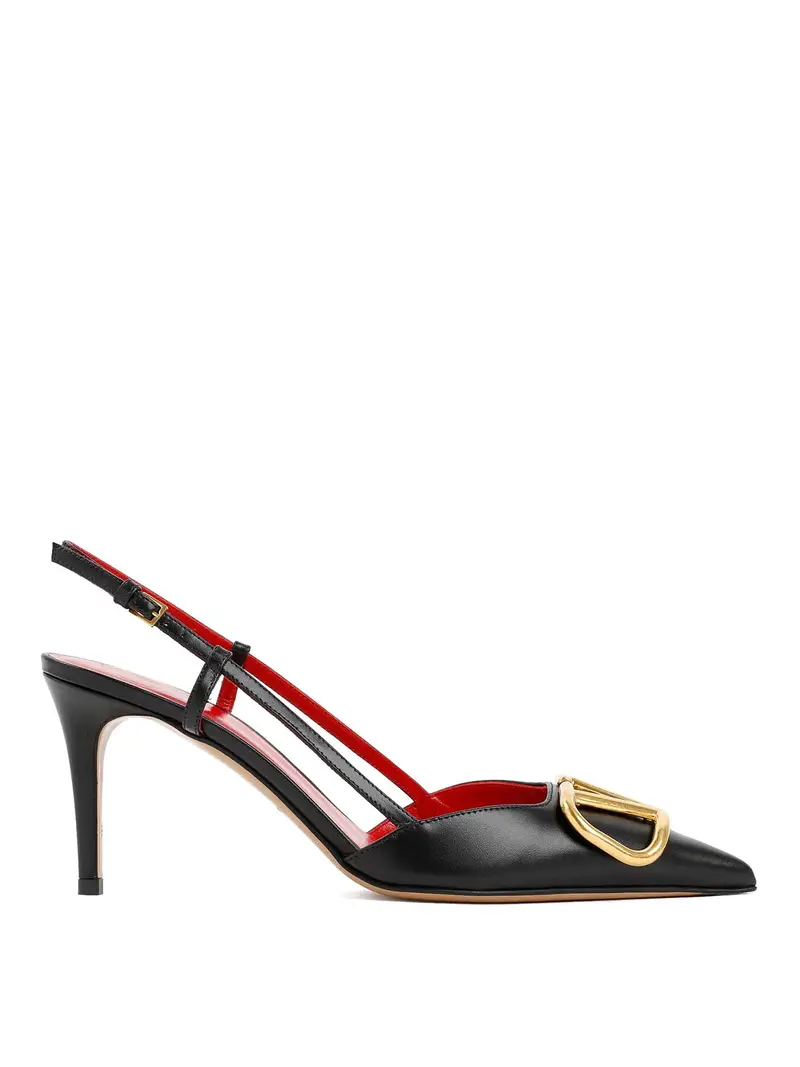 Sabot con logo Slingback a V Nero