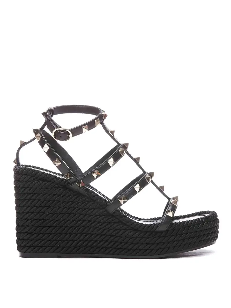 Sandali con zeppa Rockstud Nero