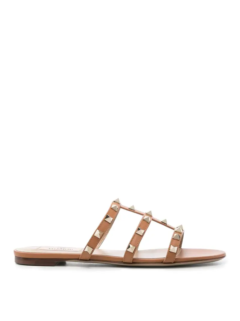 Sandali in pelle Rockstud Marrone