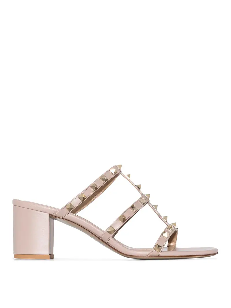 Sandali in pelle Rockstud Rosa Chiaro