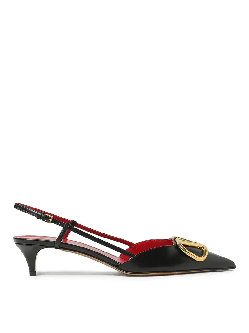 Slingback con logo in pelle Nero