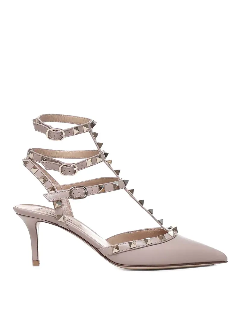 Slingback Rockstud in pelle liscia Color Carne E Neutri