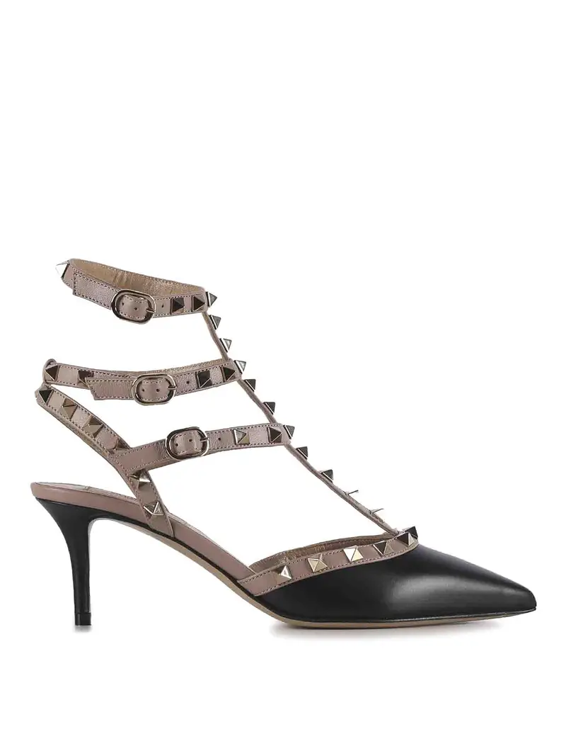 Slingback Rockstud in pelle liscia Nero