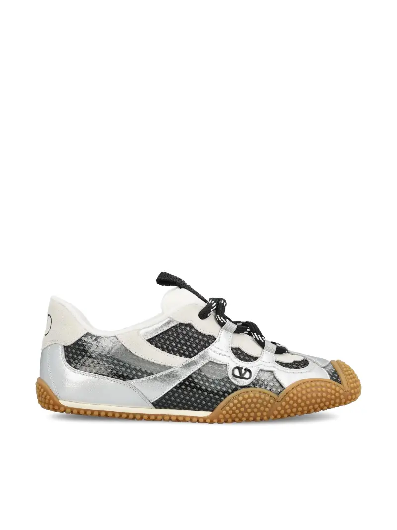 Sneaker Amphibia In Vitello Gommato E Nappa ARGENTO