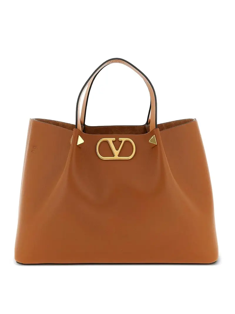 Vlogo Signature Medium Leather Tote Marrone