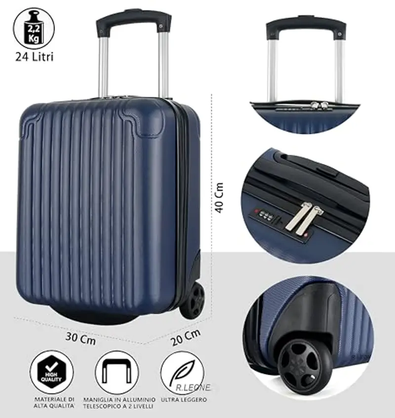 Valigia 40x30x20 cm Trolley Bagaglio a mano 2 Ruote in ABS adatto Wizz Air, Vueling, Volotea 288 (Rose Gold, Valigia 40x30x20 cm, 2 Ruote) miniatura 3