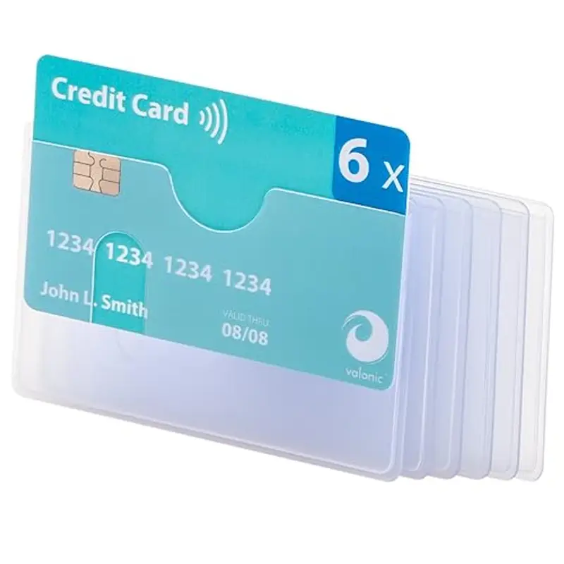 valonic porta tessere plastica trasparente - 6 x custodia porta carte - Inserimento dall'alto - plastica robusta - foro ritagliato - trasparente opaco