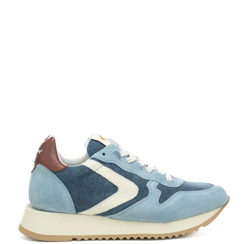 sneakers da uomo magic run con inserti in suede e denim azzurro chiaro