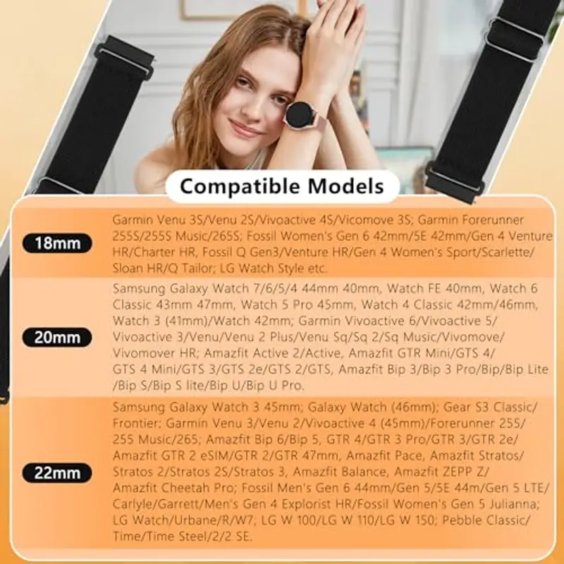 Vancle Cinturino Tessuto per 18mm 20mm 22mm Orologio, Elastico Cinturini di Ricambio in Nylon con Rilascio Rapido miniatura 2