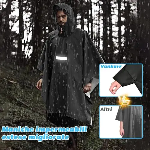 Vankarr Poncho Antipioggia Impermeabile con Maniche Tasca e Riflettore Mantella Antipioggia per Adulti Unisex Portatile miniatura 2