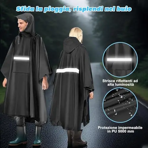 Vankarr Poncho Antipioggia Impermeabile con Maniche Tasca e Riflettore Mantella Antipioggia per Adulti Unisex Portatile miniatura 3