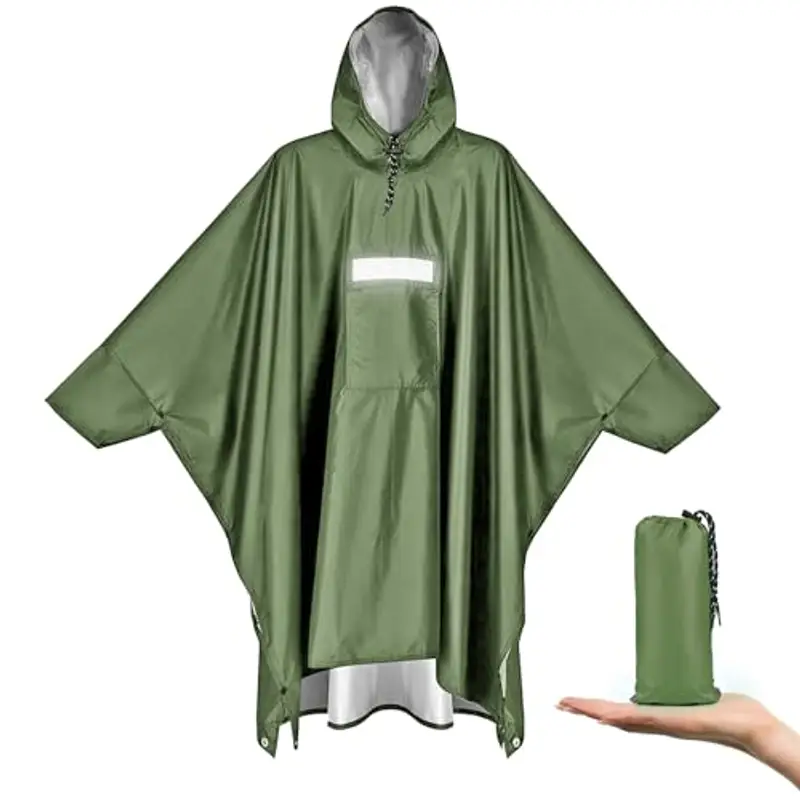 Vankarr Poncho Antipioggia Impermeabile con Maniche Tasca e Riflettore Mantella Antipioggia per Adulti Unisex Portatile Poncho Pioggia per Uomo Donna Trekking Campeggio (Verde)