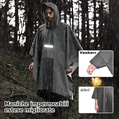 Vankarr Poncho antipioggia impermeabile leggero con cappuccio, tasche riflettenti, traspirante, impermeabile per miniatura 2