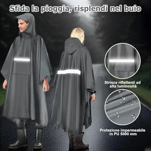 Vankarr Poncho antipioggia impermeabile leggero con cappuccio, tasche riflettenti, traspirante, impermeabile per miniatura 3
