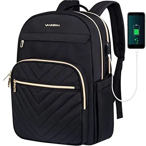 VANKEAN 15,6 pollici Laptop Backpack per donne uomini lavoro moda con porta USB, impermeabile borsa zaini T elegante