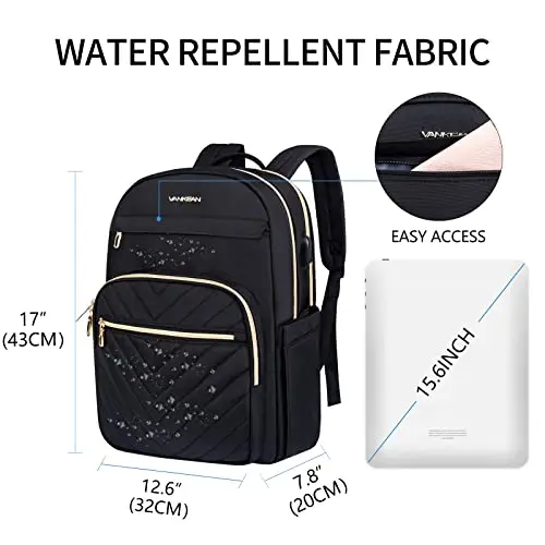 VANKEAN 15, 6 pollici Laptop Backpack per donne uomini lavoro moda con porta USB, impermeabile borsa zaini T elegante miniatura 2