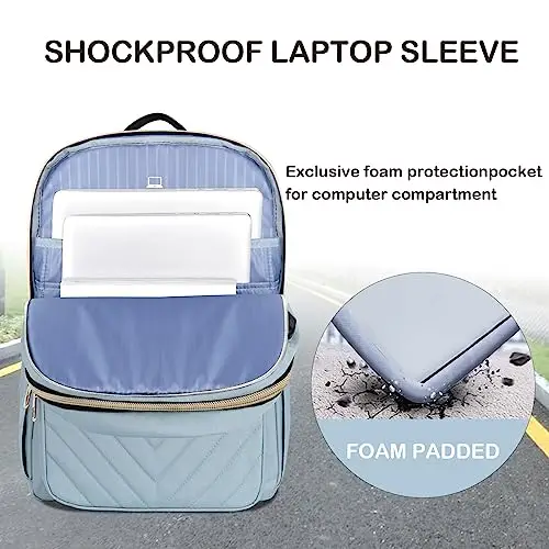 VANKEAN Zaino per computer portatile, da donna, elegante, con porta USB, Trapuntato Azzurro, 15.6 inch, Zaini Daypack miniatura 3