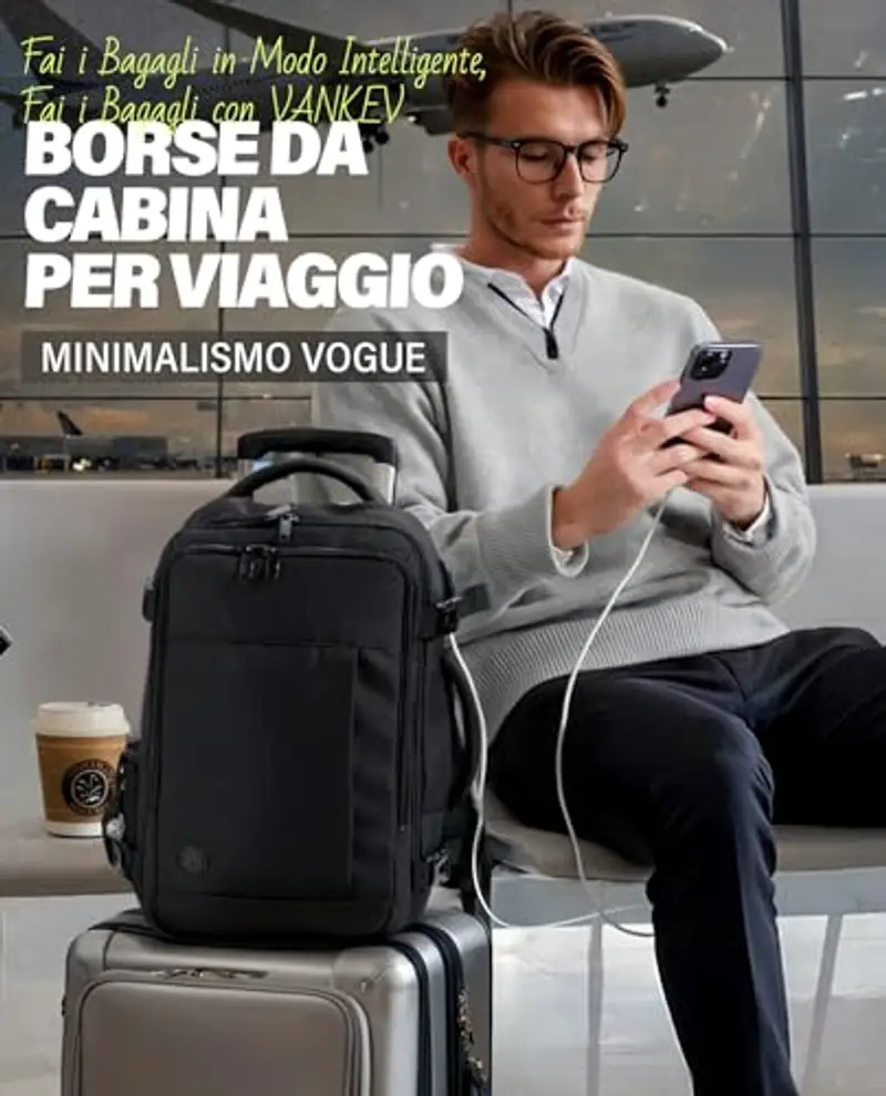 VANKEV Zaino da viaggio Uomo Nero 786210 miniatura 2