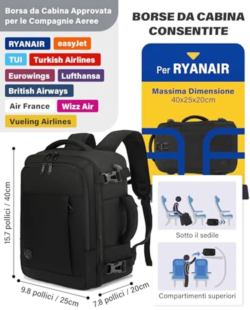 VANKEV Zaino da viaggio Uomo Nero 786210 miniatura 3