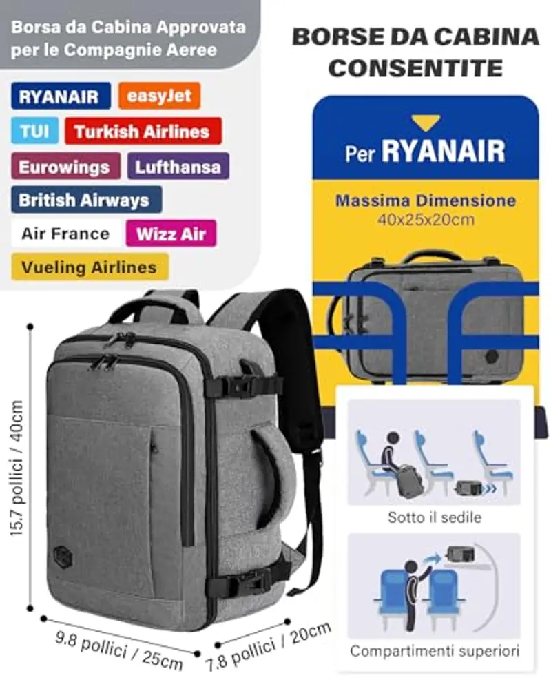 VANKEV Zaino da viaggio Uomo Grigio 1917636 miniatura 3