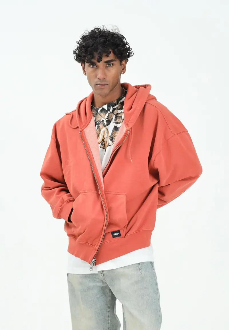 Felpa con zip Faded Burnt arancione da uomo miniatura 2