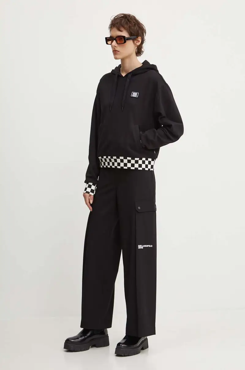 felpa in cotone donna colore nero con cappuccio con applicazione VN000GJ2BLK1 miniatura 2