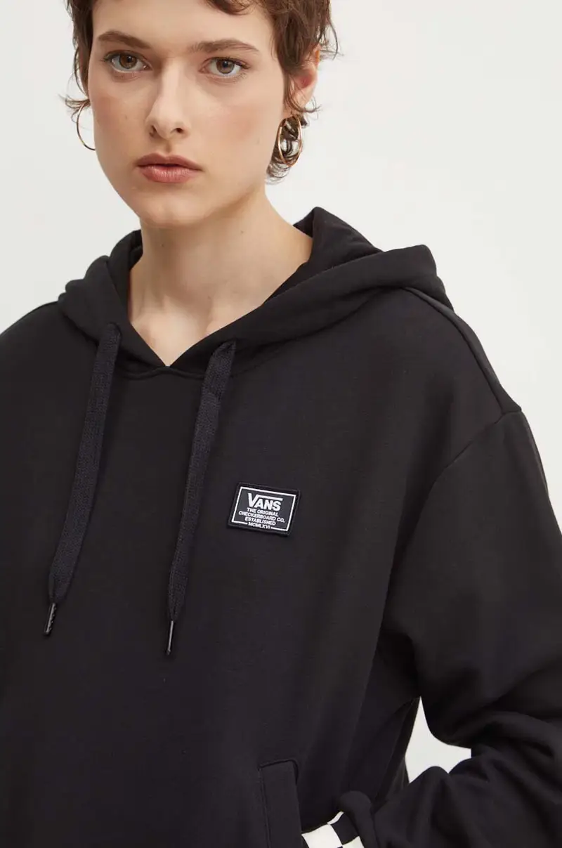 felpa in cotone donna colore nero con cappuccio con applicazione VN000GJ2BLK1 miniatura 4